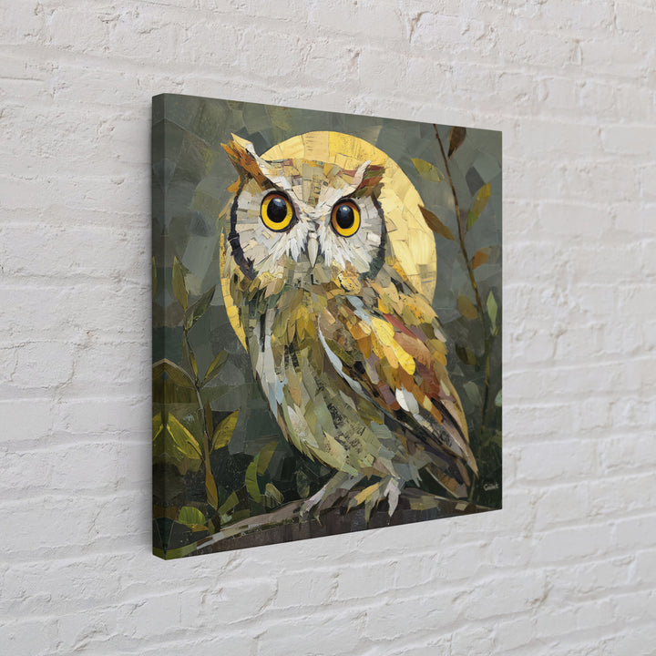 Owl Perched in Moonlit Woodland Framed Canvas Print, Wildlife Art, Nature Wall Art, Living Room Decor, Abstract Art, Wild, WIL-1x1-84