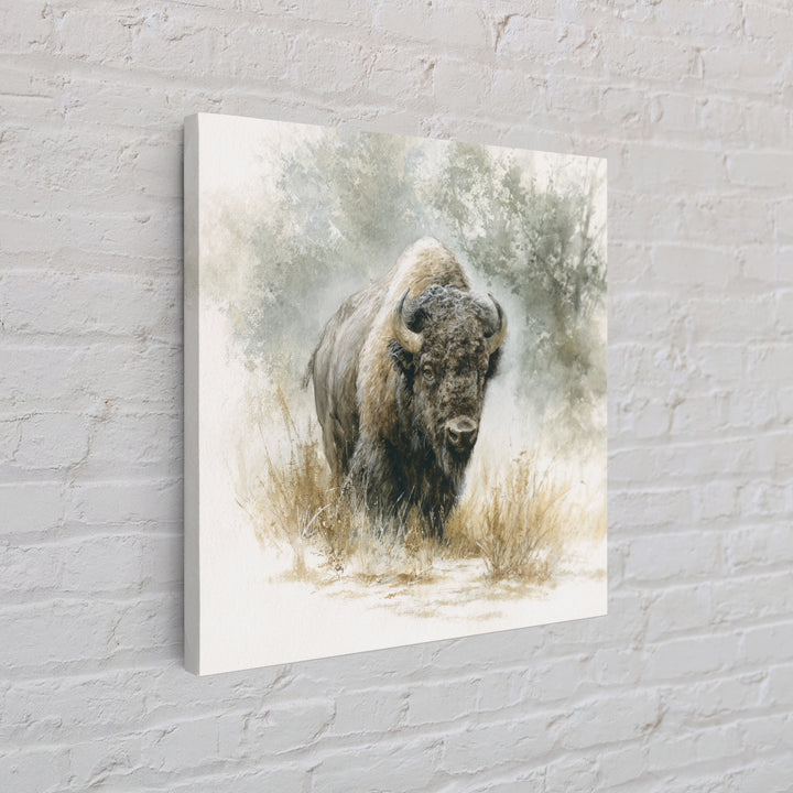 Bison on Wide Western Prairie Canvas Print, Wildlife Art, Boho Decor, Living Room Decor, Fine Art, Wild, Wall Hangings, WIL-1x1-85