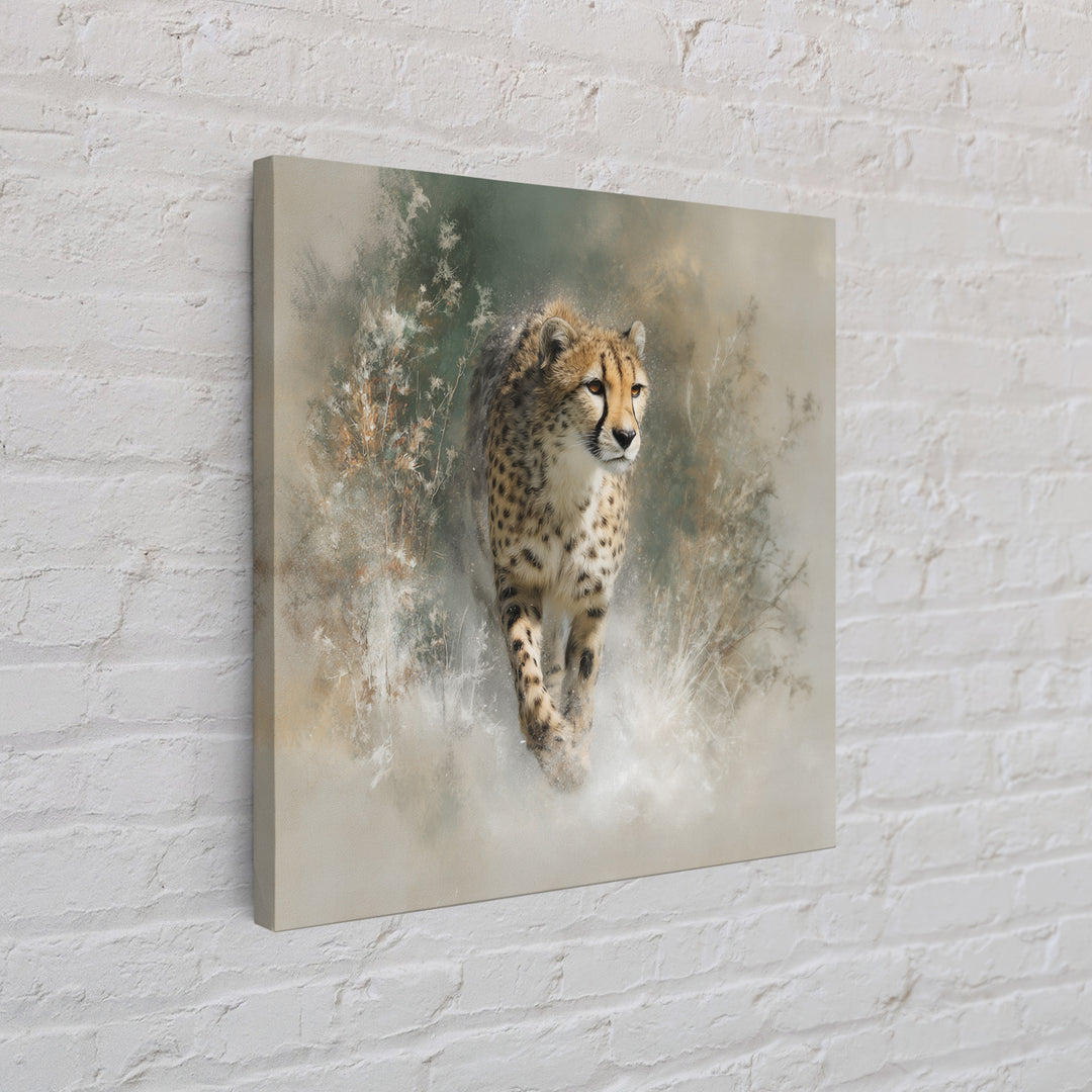 Cheetah Running Through Warm Dust Framed Canvas Print, Wildlife Art, Luxury Decor, Living Room Decor, Oil Painting, Wild, WIL-1x1-93