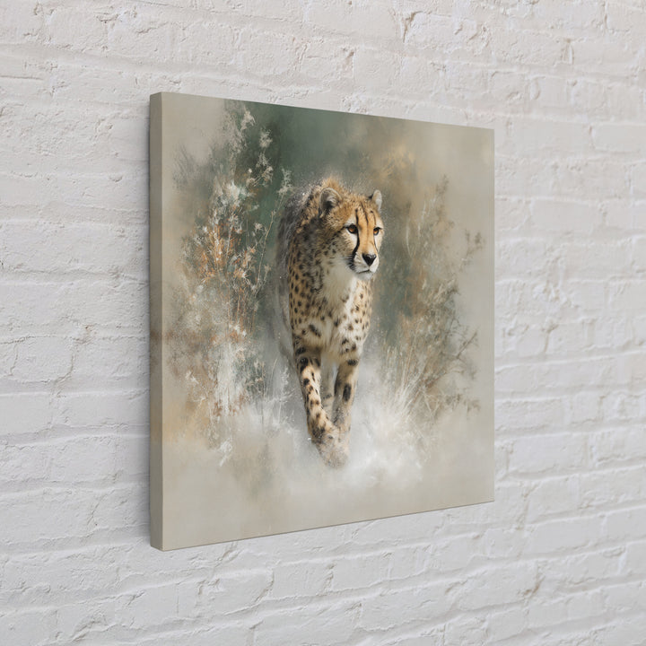 Cheetah Running Through Warm Dust Framed Canvas Print, Wildlife Art, Luxury Decor, Living Room Decor, Oil Painting, Wild, WIL-1x1-93