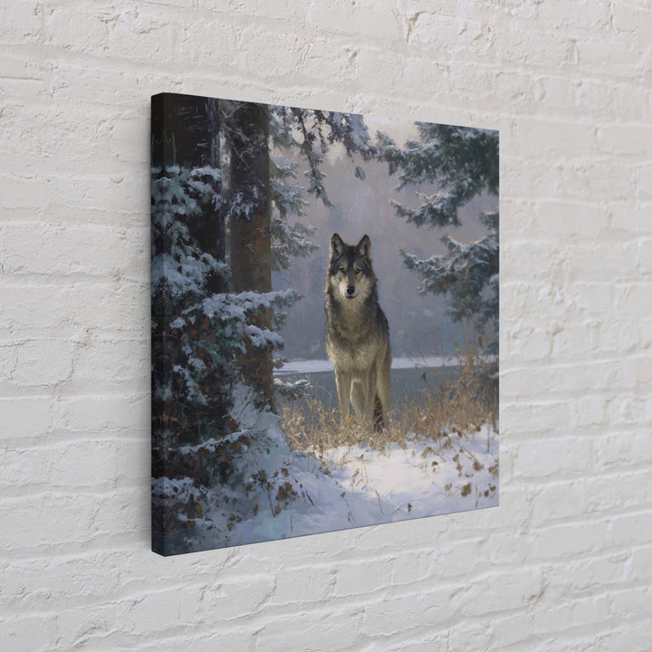 Wolf Standing Beneath Snowy Pine Trees Canvas Print, Wildlife Art, Wall Art, Living Room Decor, Fine Art, Wild, Modern Wall Art, WIL-1x1-99
