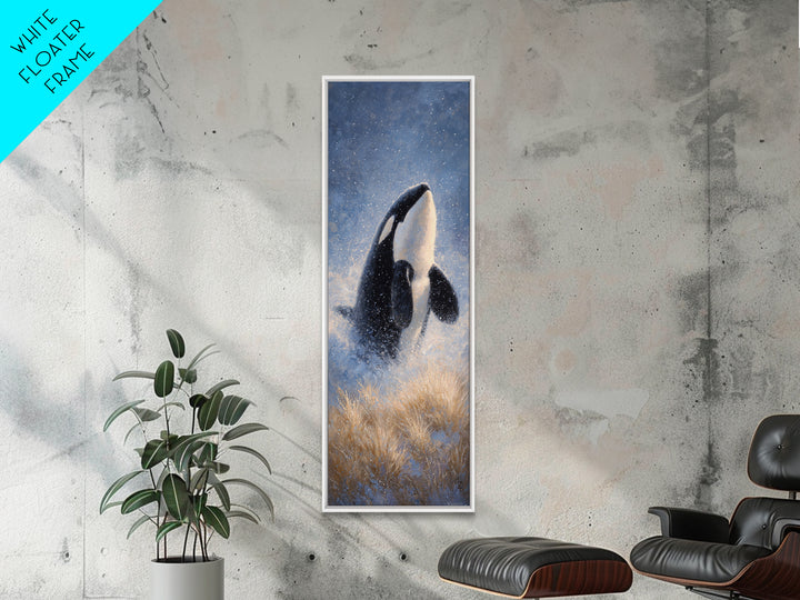 Orca Breaching in Cold Ocean Canvas Print, Wildlife Art, Modern Wall Art, Living Room Decor, Fine Art, Wild, Bird Wall Art, WIL-1x3-11