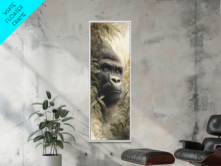 Gorilla Portrait with Powerful Gaze Framed Canvas Print, Wildlife Art, Modern Decor, Living Room Decor, Fine Art, Wild, WIL-1x3-29