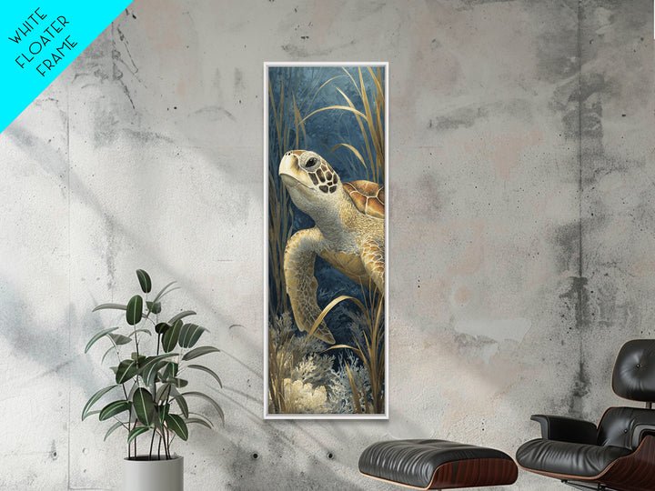 Sea Turtle over Coral Reef Framed Canvas Print, Wildlife Art, Canvas Painting, Living Room Decor, Oil Painting, Wild, WIL-1x3-30