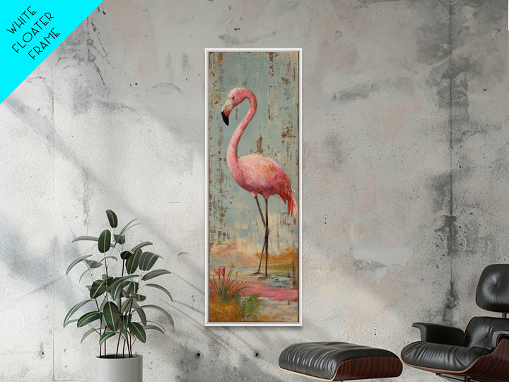 Flamingos in Pink Shallow Water Framed Canvas Print, Wildlife Art, Bird Wall Art, Living Room Decor, Watercolor Art, Wild, WIL-1x3-34