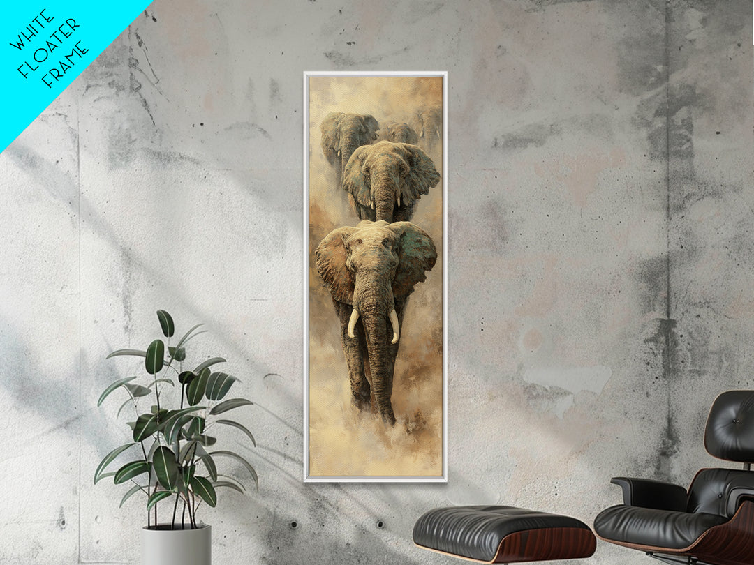 Elephant Herd Walking Through Dusty Sunset Canvas Print, Wildlife Art, Nature Wall Art, Living Room Decor, Fine Art, Wild, WIL-1x3-38