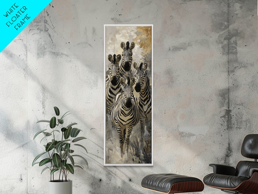 Zebra Herd in Graphic Black and White Framed Canvas Print, Wildlife Art, Original Art, Living Room Decor, Fine Art, Wild, WIL-1x3-47
