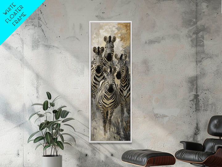 Zebra Herd in Graphic Black and White Framed Canvas Print, Wildlife Art, Original Art, Living Room Decor, Fine Art, Wild, WIL-1x3-47