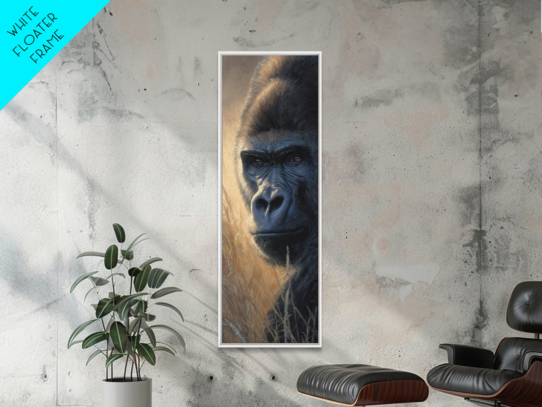 Gorilla Portrait with Powerful Gaze Canvas Print, Wildlife Art, Rustic Home Decor, Living Room Decor, Oil Painting, Wild, WIL-1x3-5