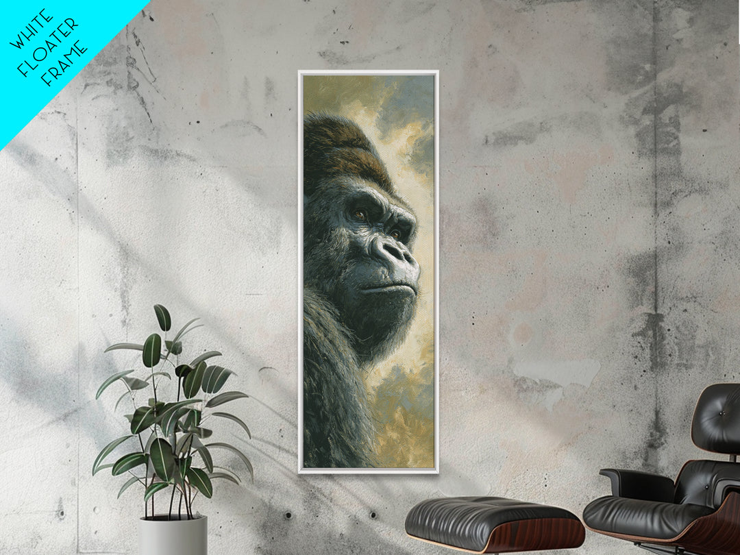 Gorilla Portrait with Powerful Gaze Framed Canvas Print, Wildlife Art, Modern Decor, Living Room Decor, Fine Art, Wild, WIL-1x3-53