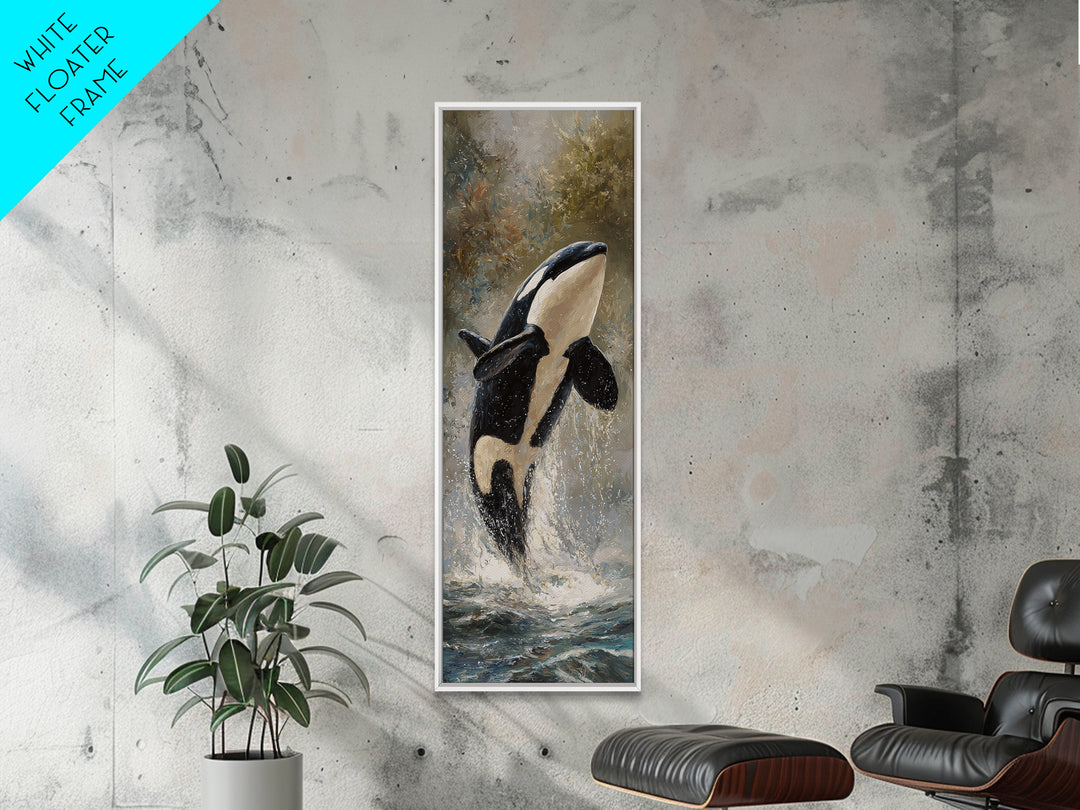 Orca Breaching in Cold Ocean Canvas Print, Wildlife Art, Wall Art Print, Living Room Decor, Oil Painting, Wild, Canvas Painting, WIL-1x3-59