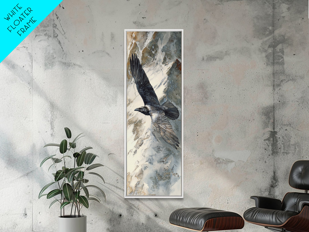 Raven Flying Through Snowy Mountains Canvas Print, Wildlife Art, Wall Decor, Living Room Decor, Wild, Living Room Wall Art, WIL-1x3-60