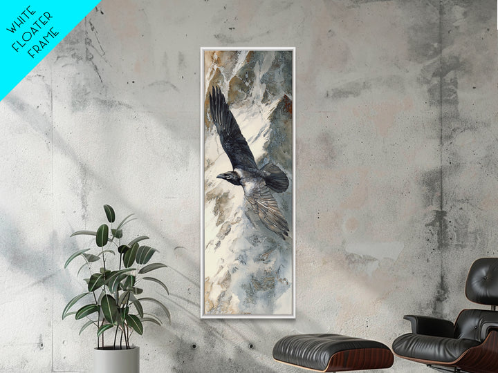 Raven Flying Through Snowy Mountains Canvas Print, Wildlife Art, Wall Decor, Living Room Decor, Wild, Living Room Wall Art, WIL-1x3-60