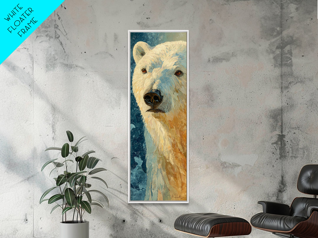 Polar Bear Crossing Blue Ice Framed Canvas Print, Wildlife Art, Leopard Wall Art, Living Room Decor, Wild, Fine Art Print, WIL-1x3-75