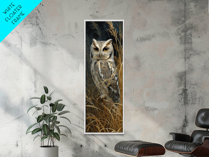 Owl Perched in Moonlit Woodland Framed Canvas Print, Wildlife Art, Bird Art, Living Room Decor, Abstract Art, Wild, WIL-1x3-96