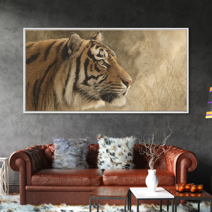 Tiger Portrait with Jungle Shadows Framed Canvas Print, Wildlife Art, Home Decor, Living Room Decor, Wild, Boho Wall Decor, WIL-2x1-1
