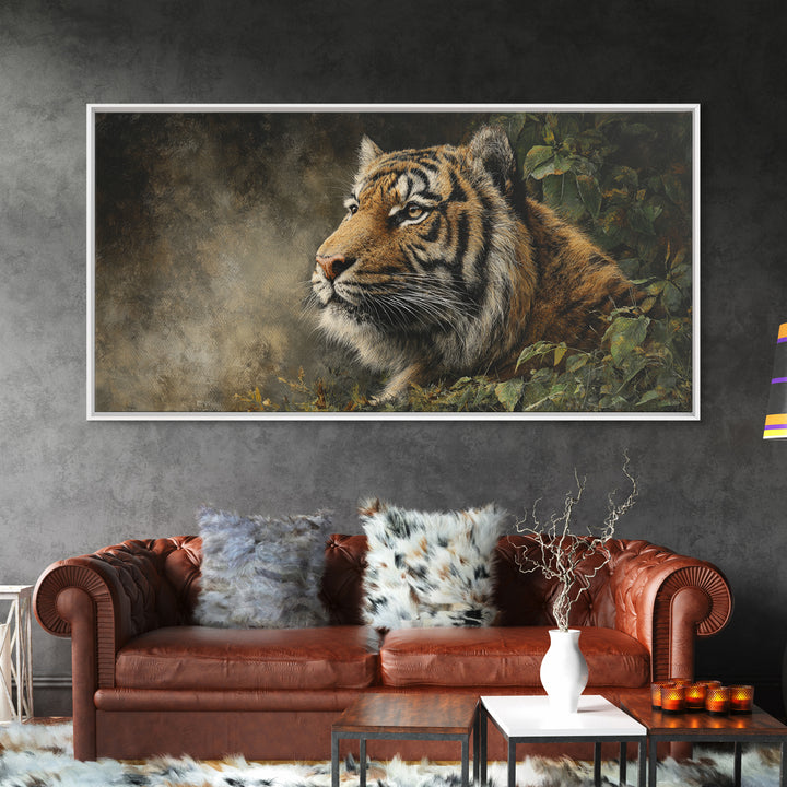 Tiger Portrait with Jungle Shadows Framed Canvas Print, Wildlife Art, Home Decor, Living Room Decor, Wild, Boho Wall Decor, WIL-2x1-25