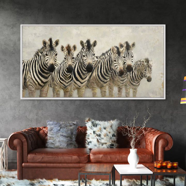 Zebra Herd in Graphic Black and White Canvas Print, Wildlife Art, Large Wall Art, Living Room Decor, Wild, Landscape Art, WIL-2x1-31
