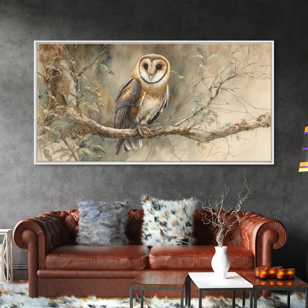 Owl Perched in Moonlit Woodland Canvas Print, Wildlife Art, Living Room Decor, Oil Painting, Wild, Wall Art Print, WIL-2x1-32