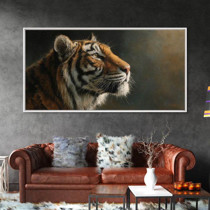 Tiger Portrait with Jungle Shadows Canvas Print, Wildlife Art, Digital Wall Art, Living Room Decor, Fine Art, Wild, Modern Art, WIL-2x1-49