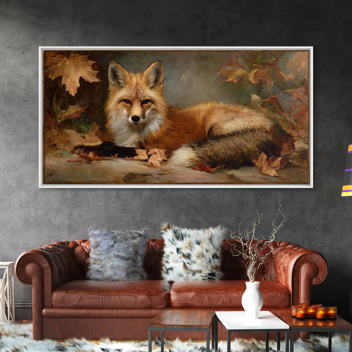 Fox in Autumn Forest Leaves Canvas Print, Wildlife Art, Large Wall Art, Living Room Decor, Fine Art, Wild, Landscape Art, WIL-2x1-53