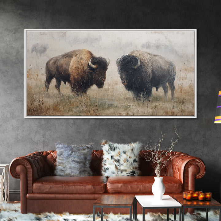 Bison on Wide Western Prairie Canvas Print, Wildlife Art, Wall Decor, Living Room Decor, Fine Art, Wild, Living Room Wall Art, WIL-2x1-57