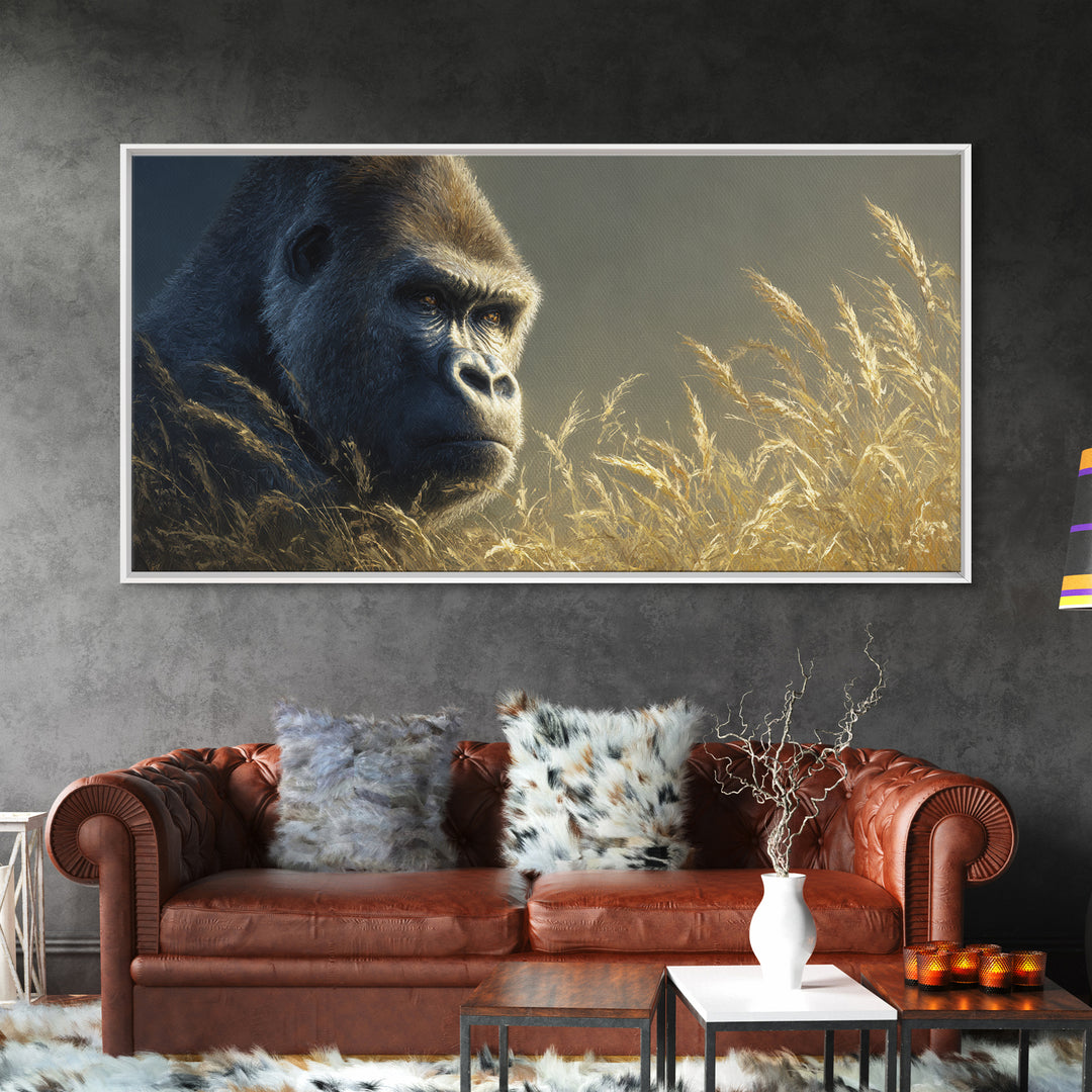 Gorilla Portrait with Powerful Gaze Canvas Print, Wildlife Art, Painting, Living Room Decor, Wild, Living Room Wall Art, WIL-2x1-61