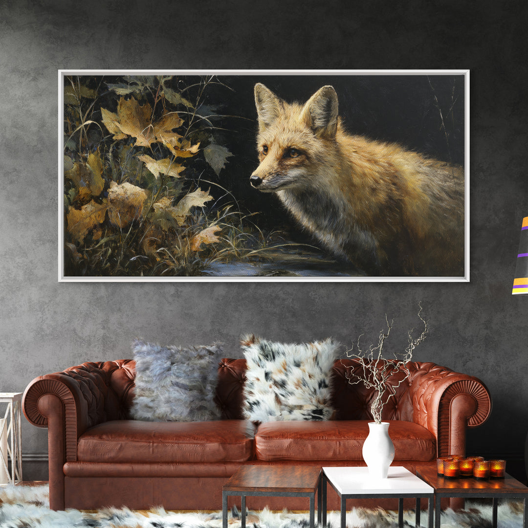 Fox in Autumn Forest Leaves Canvas Print, Wildlife Art, Large Wall Art, Living Room Decor, Fine Art, Wild, Landscape Art, WIL-2x1-77