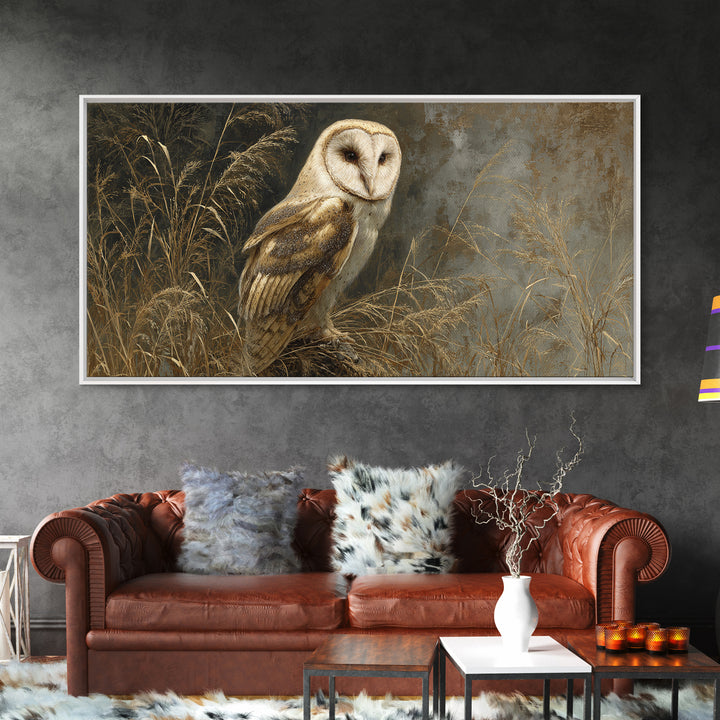 Owl Perched in Moonlit Woodland Framed Canvas Print, Wildlife Art, Living Room Wall Art, Living Room Decor, Fine Art, Wild, WIL-2x1-80