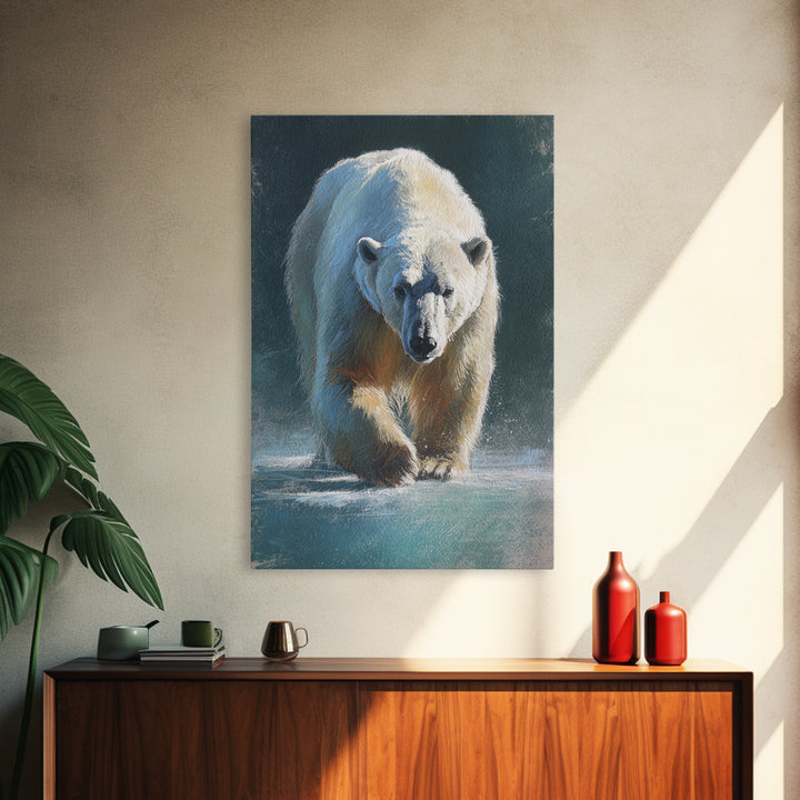 Polar Bear Crossing Blue Ice Canvas Print, Wildlife Art, Art Print, Living Room Decor, Fine Art, Wild, Digital Wall Art, WIL-2x3-23