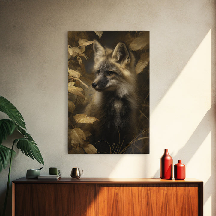 Fox in Autumn Forest Leaves Canvas Print, Wildlife Art, Canvas Wall Art, Living Room Decor, Oil Painting, Wild, WIL-2x3-65