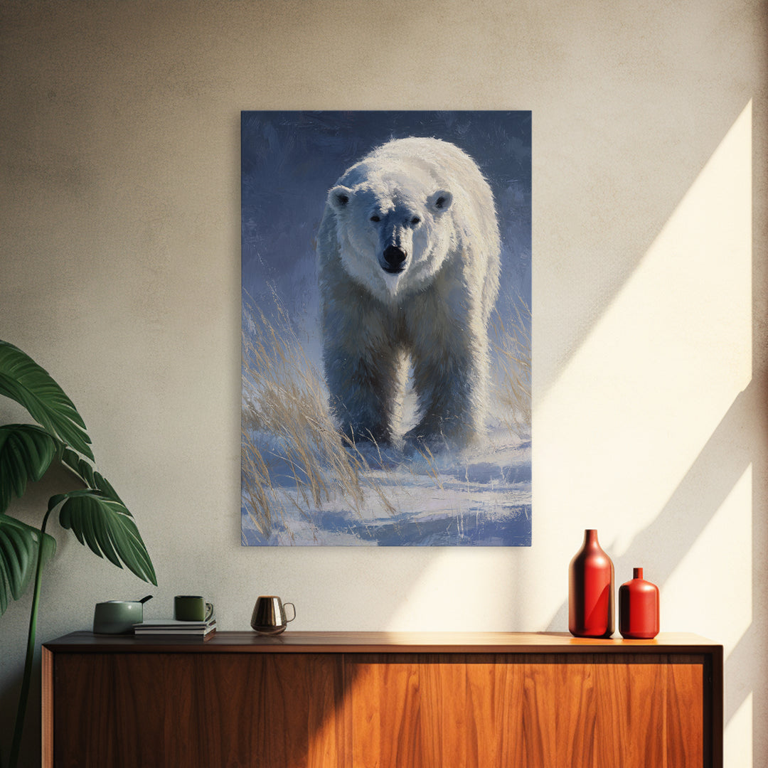 Polar Bear Crossing Blue Ice Canvas Print, Wildlife Art, Oil Painting, Living Room Decor, Fine Art, Wild, Bedroom Wall Art, WIL-2x3-71
