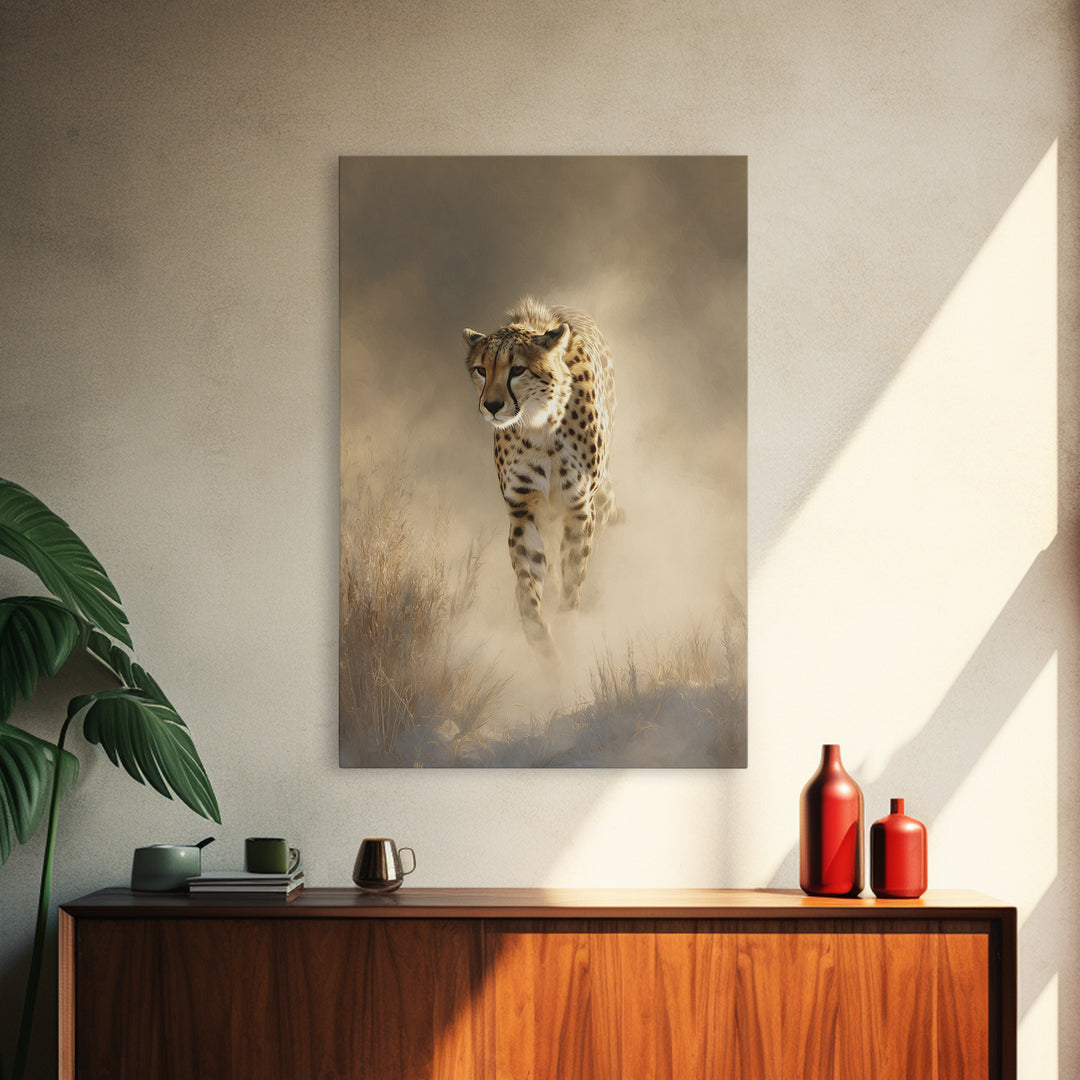 Cheetah Running Through Warm Dust Canvas Print, Wildlife Art, Modern Wall Art, Living Room Decor, Fine Art, Wild, Bird Wall Art, WIL-2x3-77