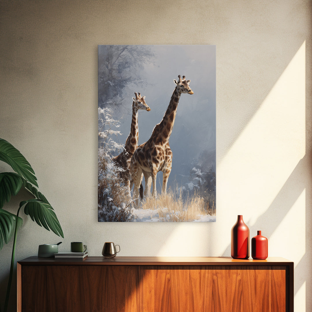 Giraffe Pair under Acacia Tree Framed Canvas Print, Wildlife Art, Canvas Print, Living Room Decor, Wild, Forest Wall Art, WIL-2x3-87