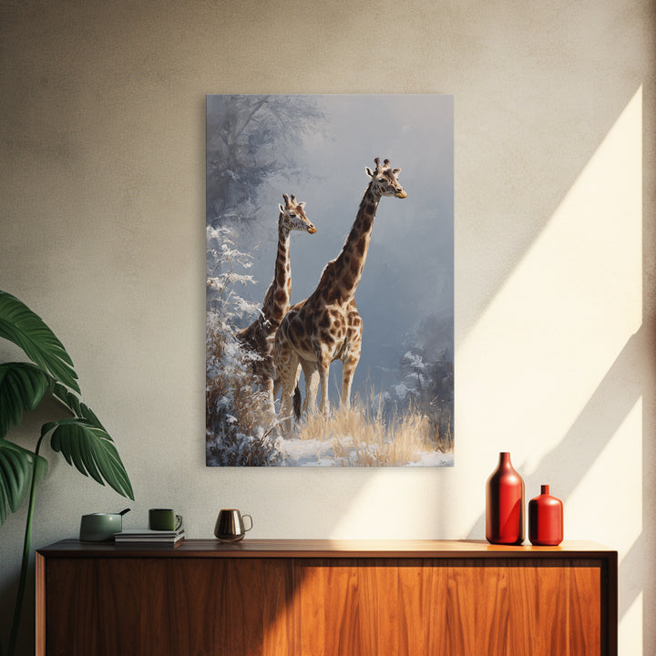 Giraffe Pair under Acacia Tree Framed Canvas Print, Wildlife Art, Canvas Print, Living Room Decor, Wild, Forest Wall Art, WIL-2x3-87