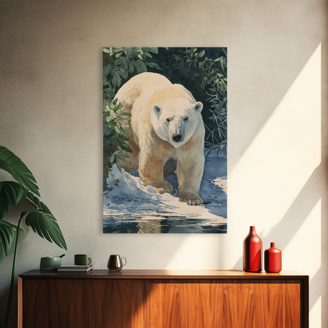 Polar Bear Crossing Blue Ice Canvas Print, Wildlife Art, Bird Art, Living Room Decor, Oil Painting, Wild, Original Artwork, WIL-2x3-95