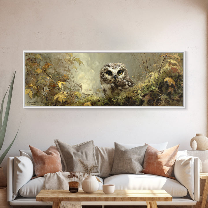 Owl Perched in Moonlit Woodland Canvas Print, Wildlife Art, Modern Decor, Living Room Decor, Abstract Art, Wild, Home Decor, WIL-3x1-100
