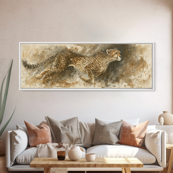 Cheetah Running Through Warm Dust Canvas Print, Wildlife Art, Living Room Decor, Wild, Living Room Art, Canvas Painting, WIL-3x1-13