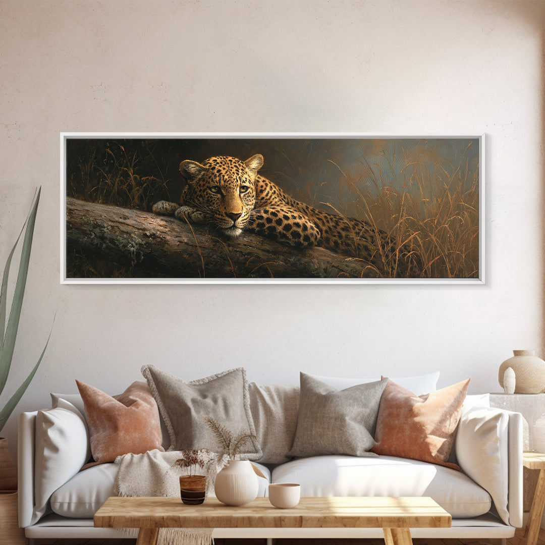 Leopard Resting on Tree Branch Canvas Print, Wildlife Art, Wall Art, Living Room Decor, Watercolor Art, Wild, Modern Wall Art, WIL-3x1-30