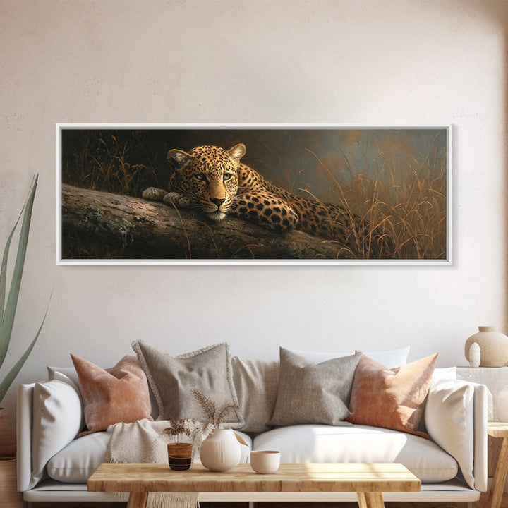 Leopard Resting on Tree Branch Canvas Print, Wildlife Art, Wall Art, Living Room Decor, Watercolor Art, Wild, Modern Wall Art, WIL-3x1-30