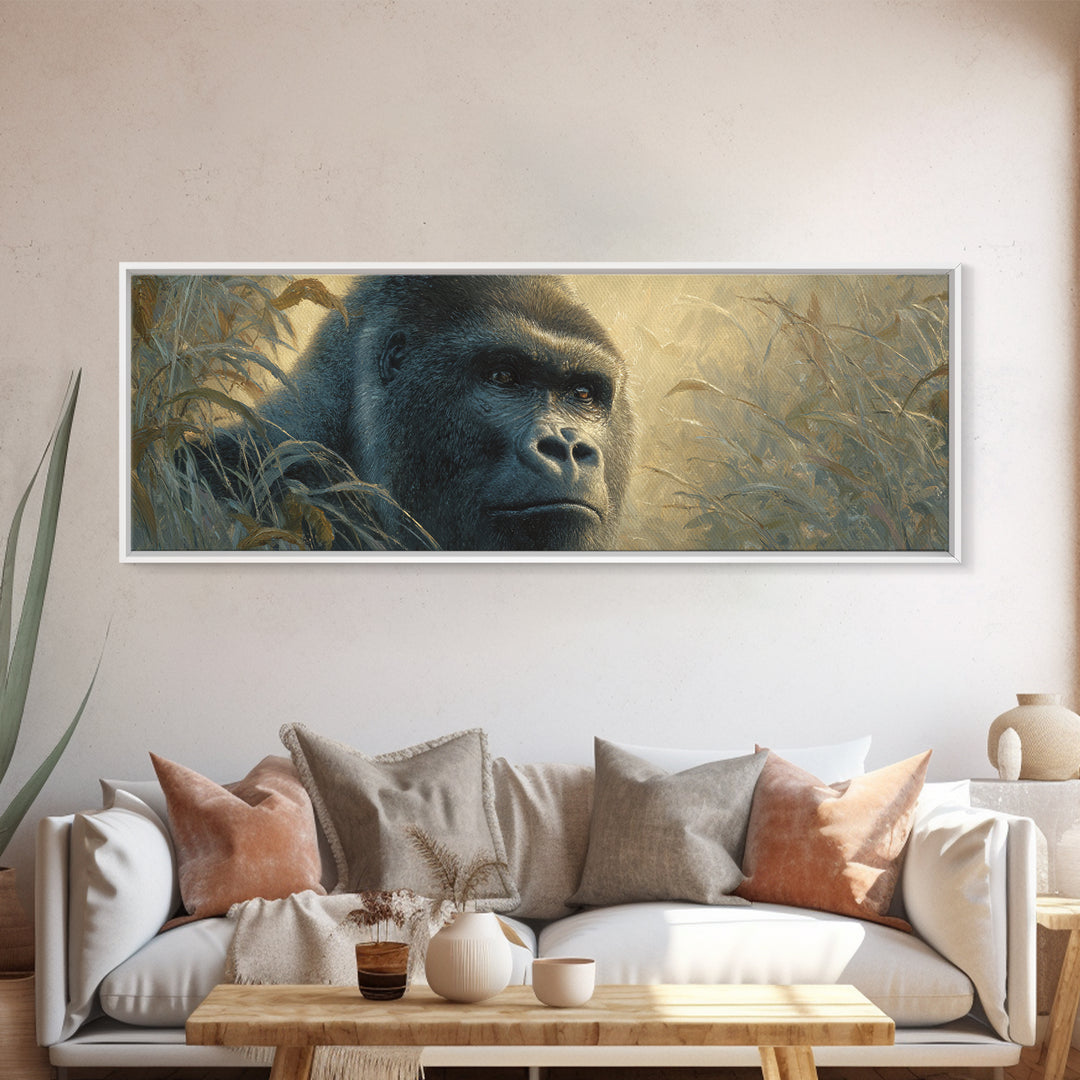Gorilla Portrait with Powerful Gaze Canvas Print, Wildlife Art, Canvas Print, Living Room Decor, Wild, Forest Wall Art, WIL-3x1-33
