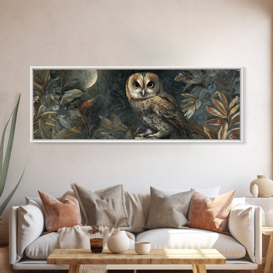 Owl Perched in Moonlit Woodland Canvas Print, Wildlife Art, Digital Download Art, Living Room Decor, Watercolor Art, Wild, WIL-3x1-4