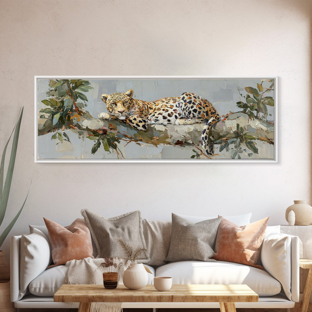 Leopard Resting on Tree Branch Canvas Print, Wildlife Art, Leopard Wall Art, Living Room Decor, Fine Art, Wild, Fine Art Print, WIL-3x1-6