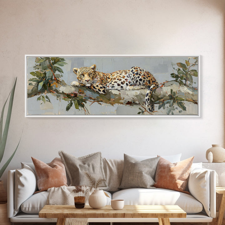 Leopard Resting on Tree Branch Canvas Print, Wildlife Art, Leopard Wall Art, Living Room Decor, Fine Art, Wild, Fine Art Print, WIL-3x1-6