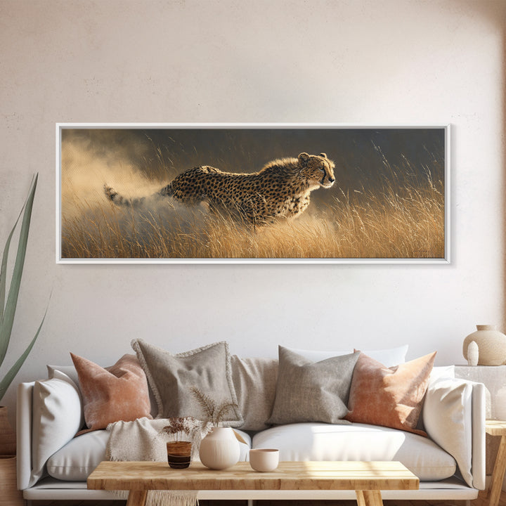 Cheetah Running Through Warm Dust Canvas Print, Wildlife Art, Digital Download Art, Living Room Decor, Oil Painting, Wild, WIL-3x1-61