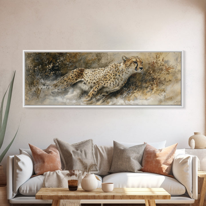 Cheetah Running Through Warm Dust Canvas Print, Wildlife Art, Digital Download Art, Living Room Decor, Oil Painting, Wild, WIL-3x1-85