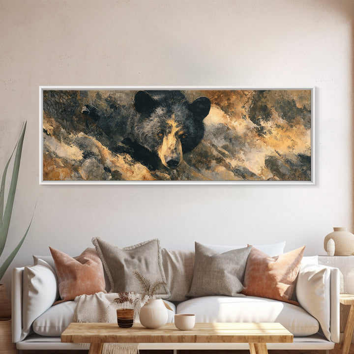 Bear Fishing in Rushing Mountain River Canvas Print, Wildlife Art, Wall Hangings, Living Room Decor, Fine Art, Wild, Bird Art, WIL-3x1-92
