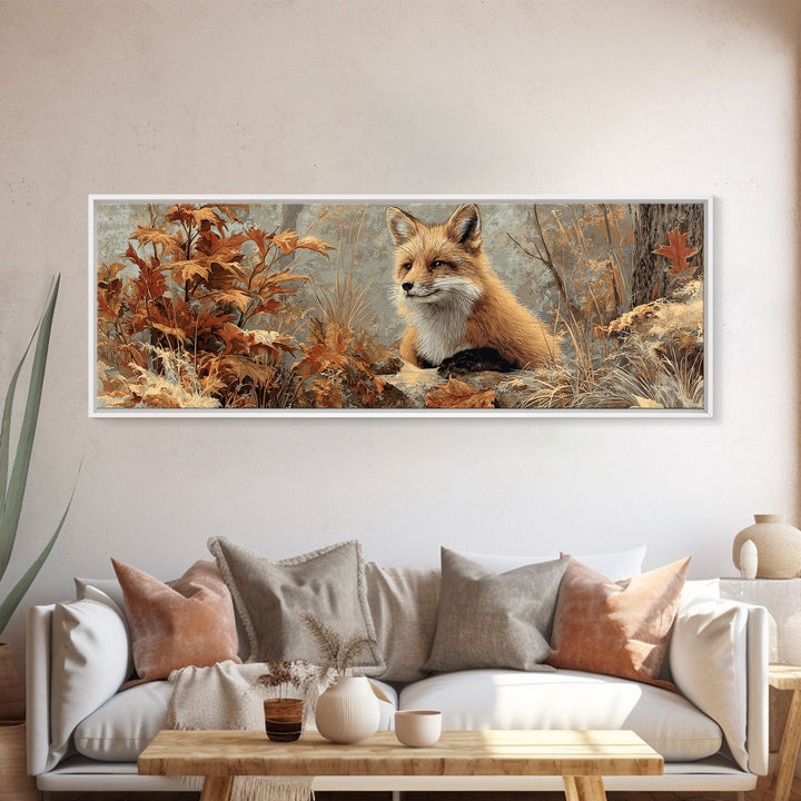 Fox in Autumn Forest Leaves Canvas Print, Wildlife Art, Gallery Decor, Living Room Decor, Fine Art, Wild, Contemporary Art, WIL-3x1-97