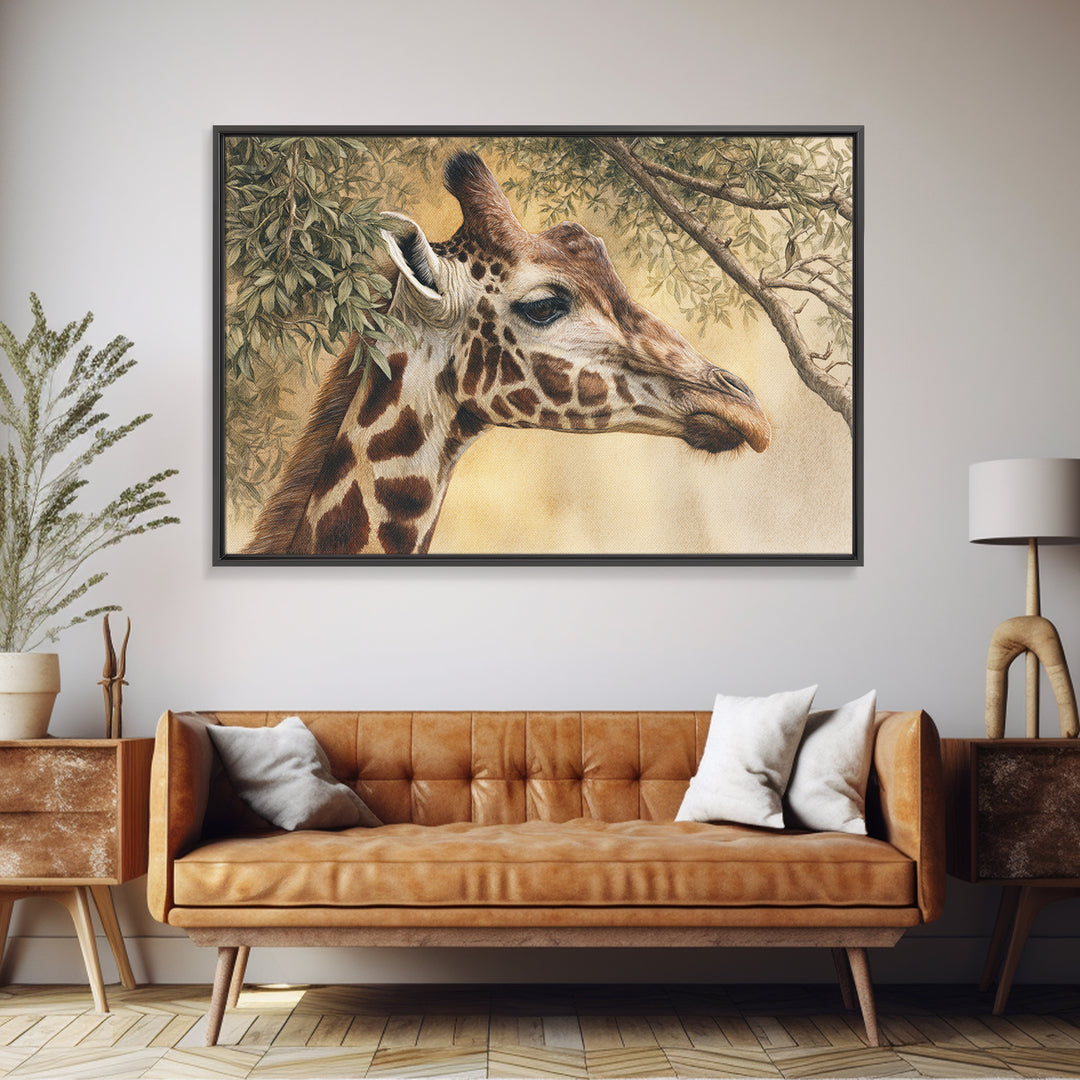 Giraffe Pair under Acacia Tree Canvas Print, Wildlife Art, Leopard Wall Art, Living Room Decor, Fine Art, Wild, Fine Art Print, WIL-3x2-11