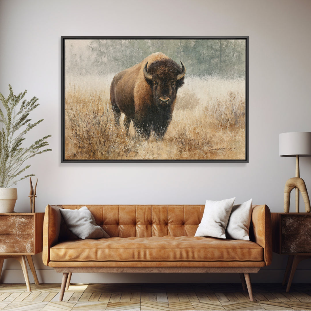 Bison on Wide Western Prairie Canvas Print, Wildlife Art, Living Room Wall Art, Living Room Decor, Wild, Unique Home Decor, WIL-3x2-17